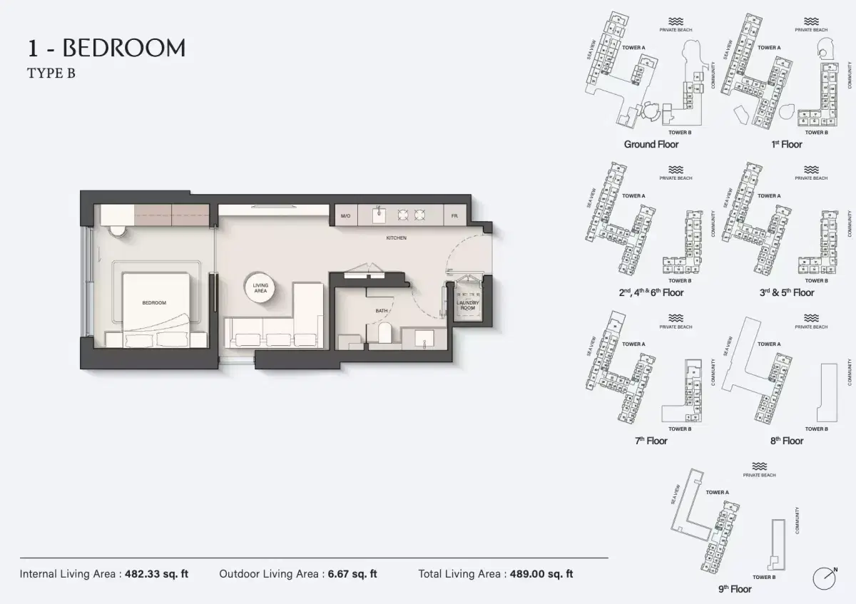 Ellington Sands at Dubai Islands Dubai 1 BR Apartment Floor Plan