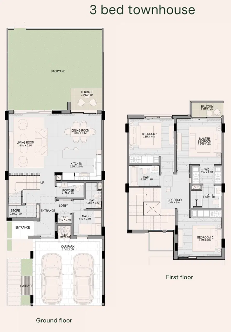 Aldar Haven 3 BR Townhouse Floor Plan
