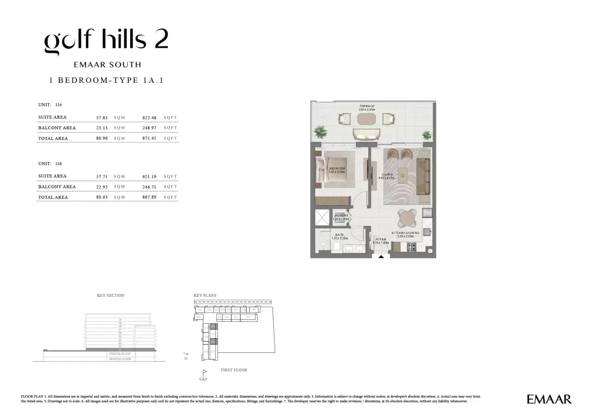 Emaar Golf Hills 2 At Emaar South | Apartments & Townhouses 1 BR Apartment Floor Plan