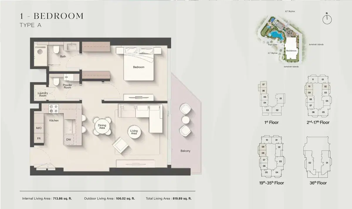 Ellington Eltiera Heights at Jumeirah Islands 1 BR Apartments Floor Plan