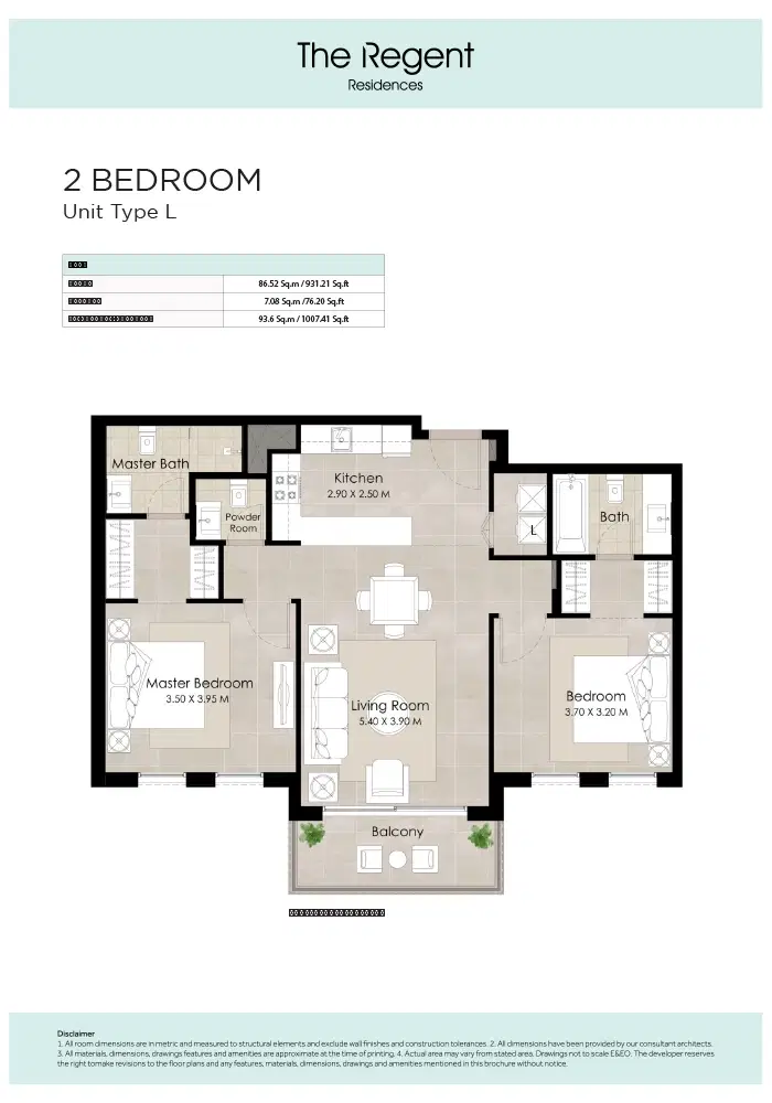 Nshama The Regent Residences at Town Square Dubai 2 Bedroom Apartments Floor Plan