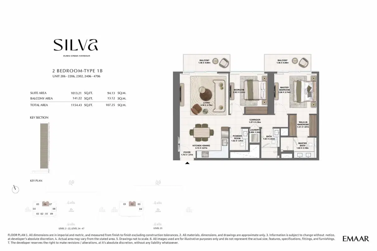 Emaar Silva at Dubai Creek Harbour 1 Bedroom-2 Floor Plan