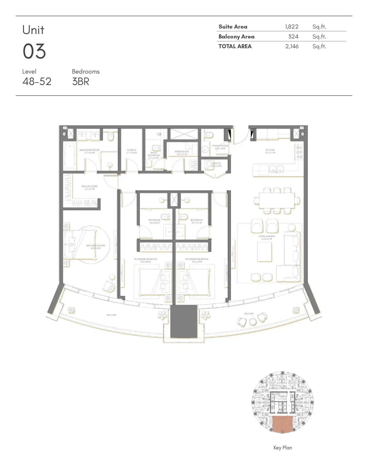 Nakheel Palm Beach Tower 3 3 Bedroom Apartment Floor Plan