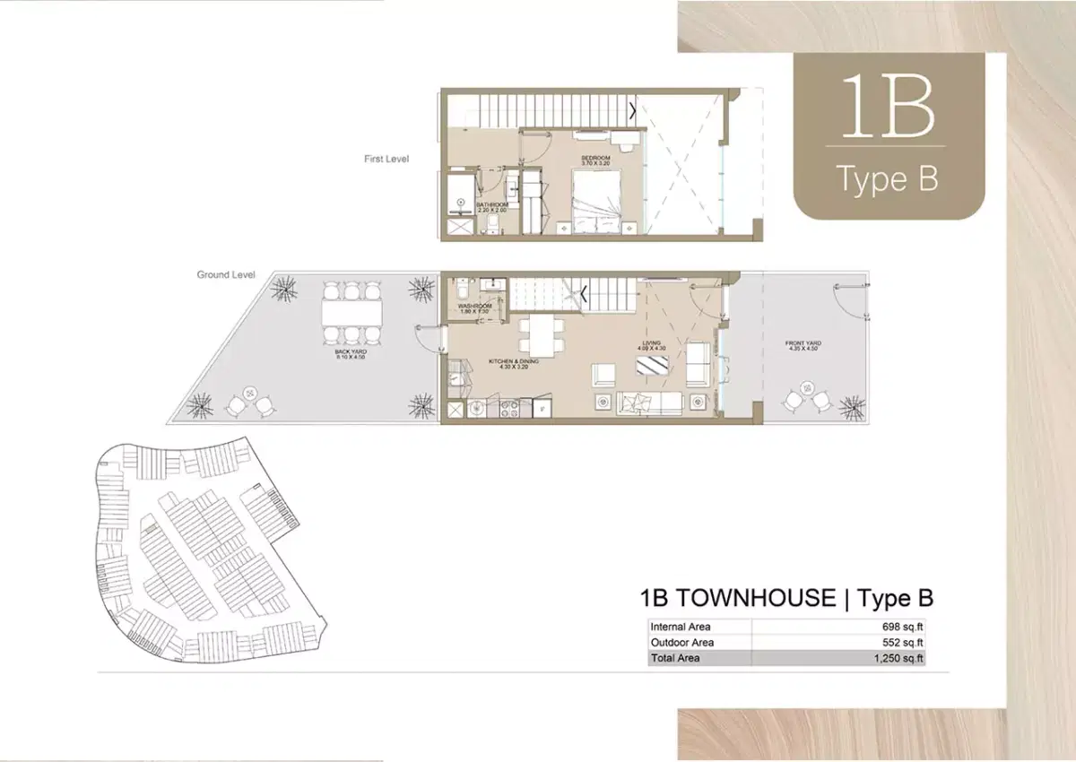 Verdana Residence 2 1BR Townhouses Floor Plan