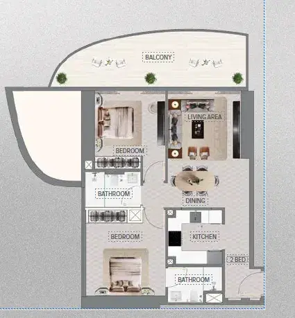 Mercedes-Benz Places Binghatti City at Meydan 2 BR Floor Plan 992. Sq. Ft.