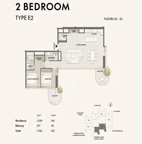 Signature W Residences Dubai Jumeirah Lakes Towers 2 BR Apartment Floor Plan