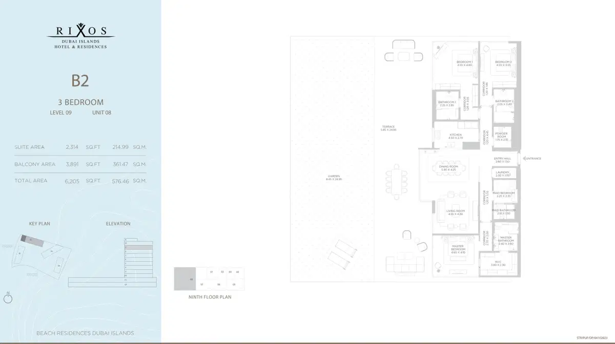 Nakheel Rixos Phase 2 Dubai 3 BR Floor Plan 6,205 Sq. Ft.