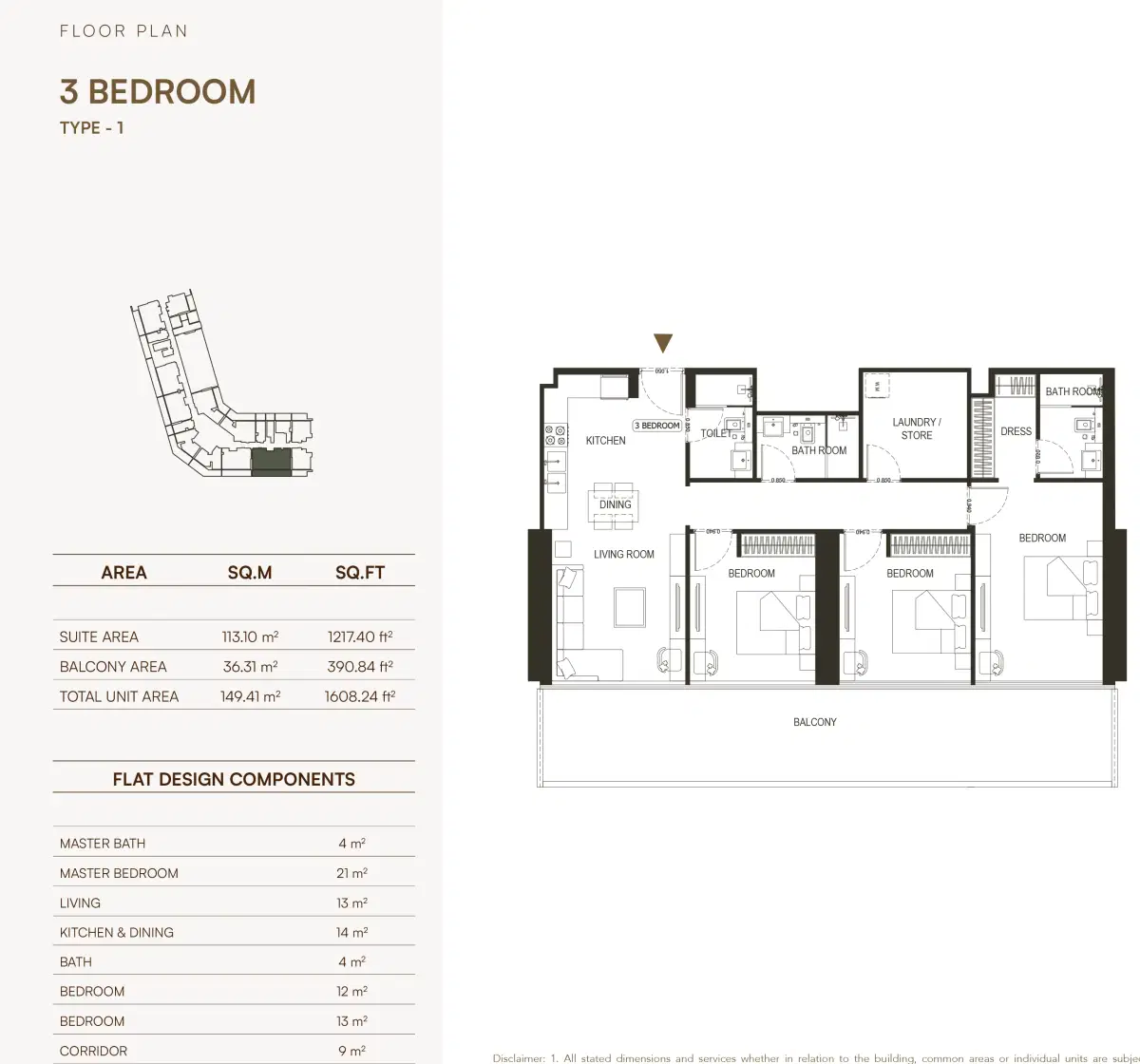Binghatti Haven In Dubai Sports City 3 BR Appartment Floor Plan
