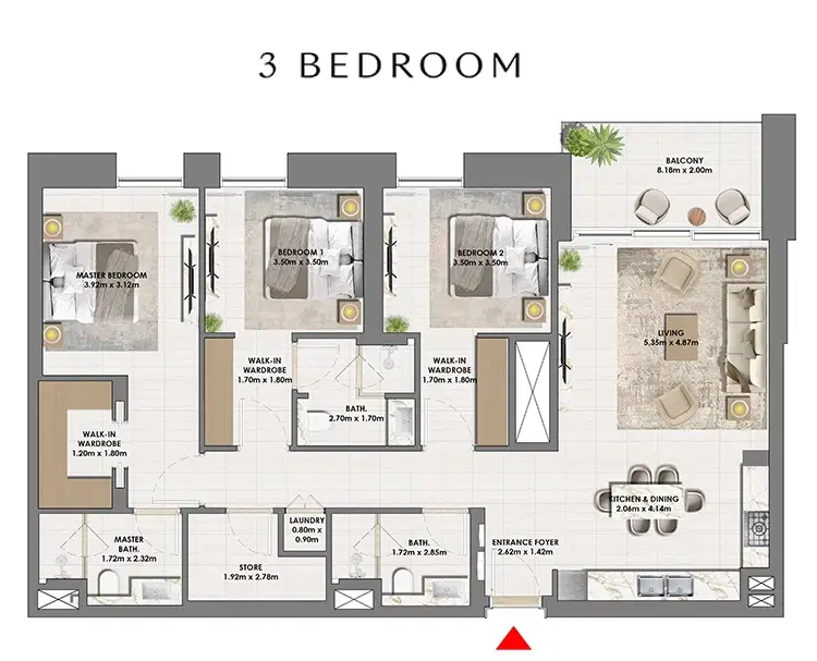 Emaar Parkside Views 3 BR Apartments Floor Plan