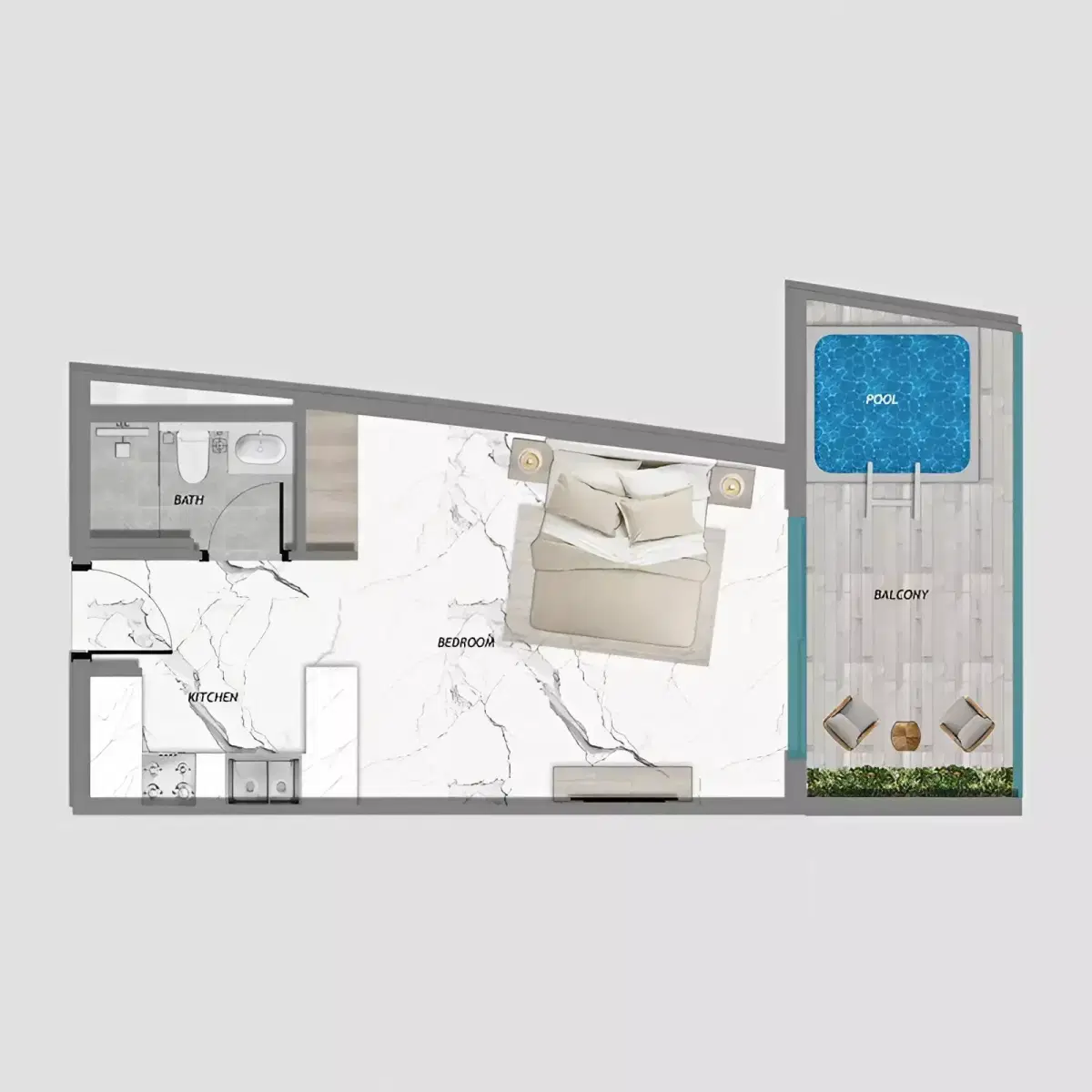 Samana Barari Heights at Majan, Dubailand | Luxury Property Studio Floor Plan