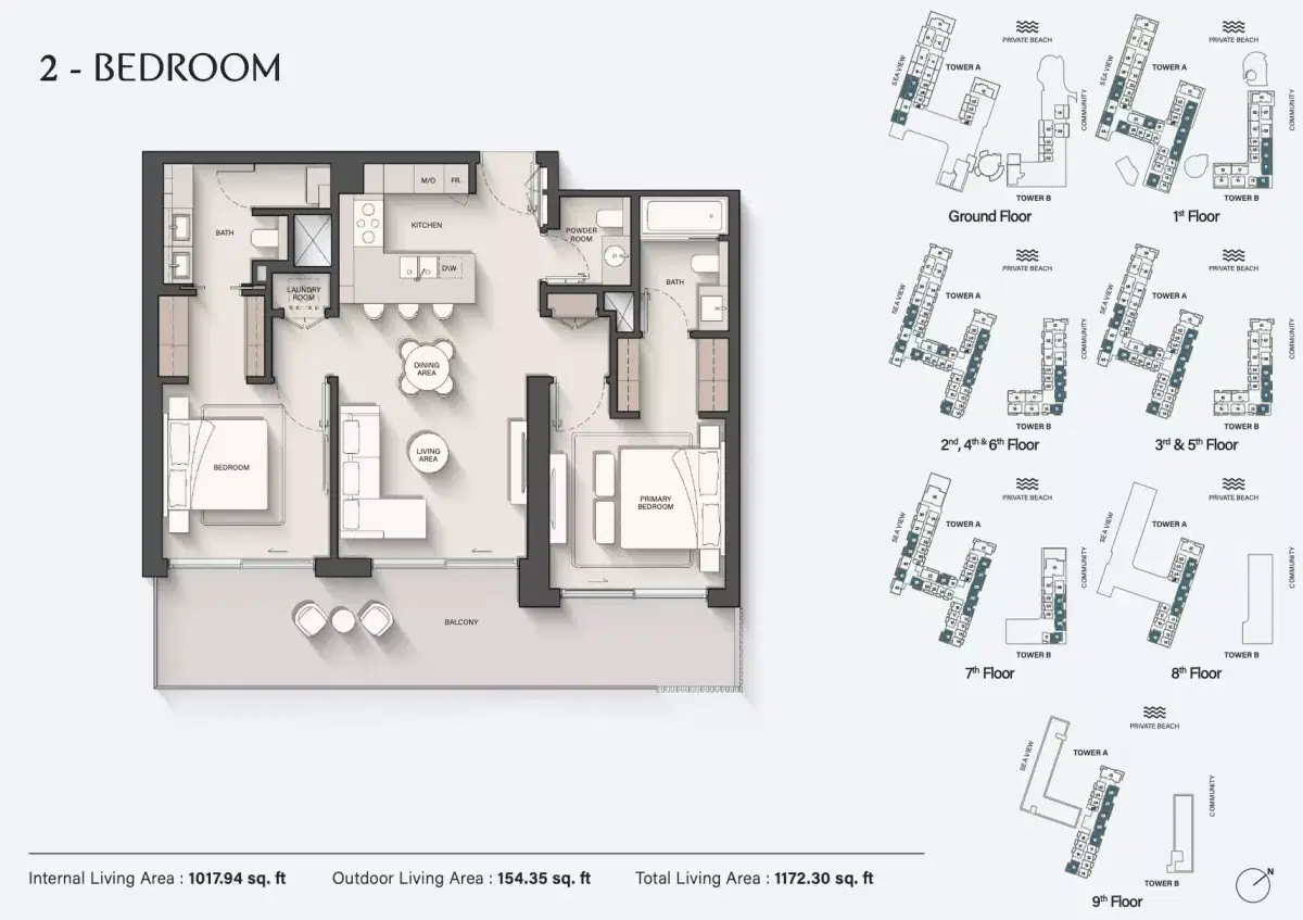 Ellington Sands at Dubai Islands Dubai 2 BR Apartment Floor Plan