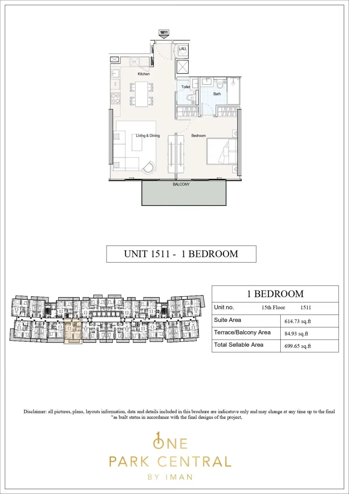 Iman One Park Central Jvc 1 BR Apartment Floor Plan