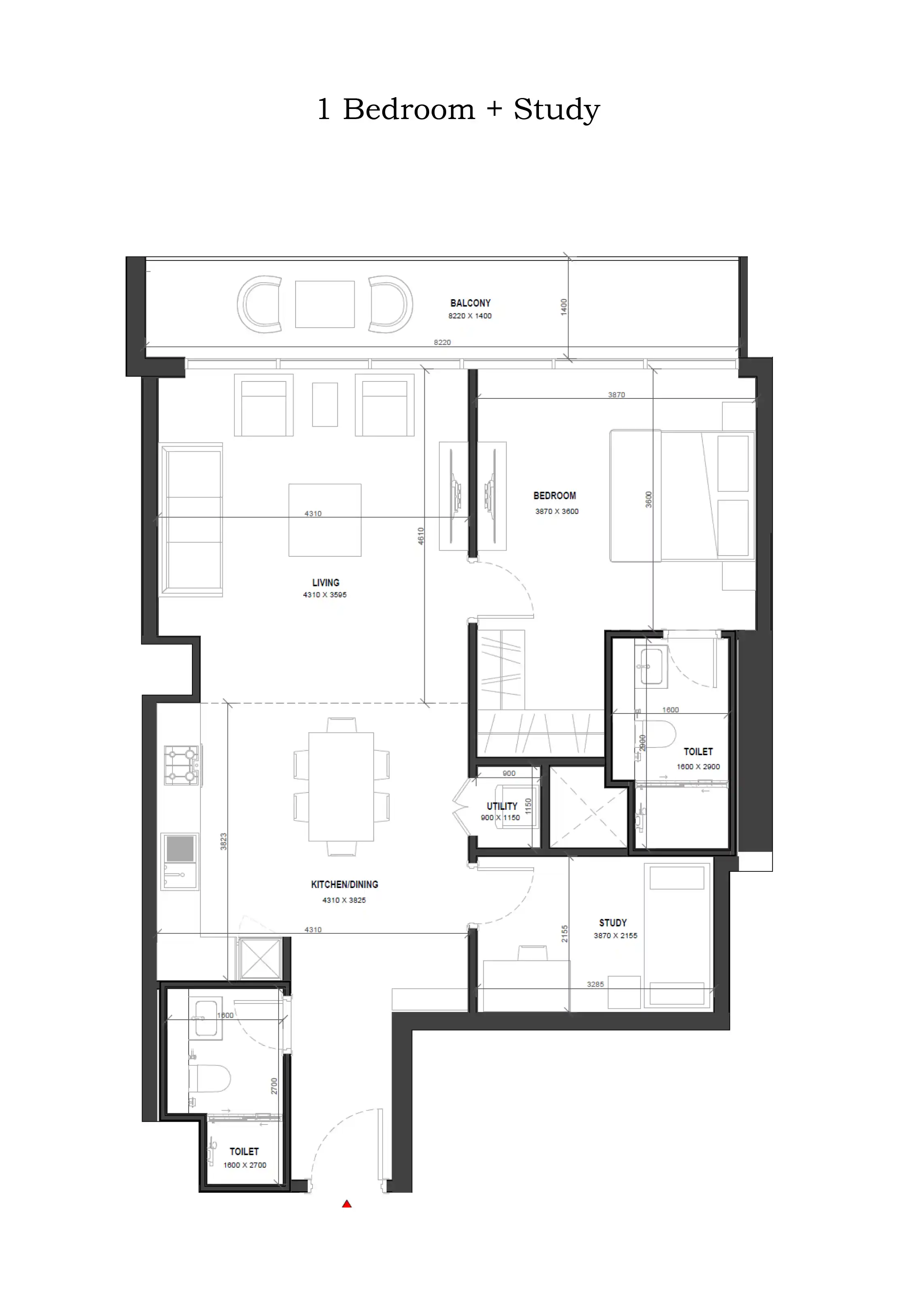 1 Bedroom + Study Room