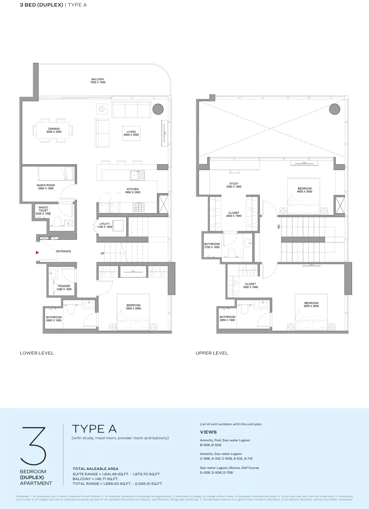 Florine Beach Residences At Sobha Siniya Island 3 Bedroom Appartment Type-1 Floor Plan