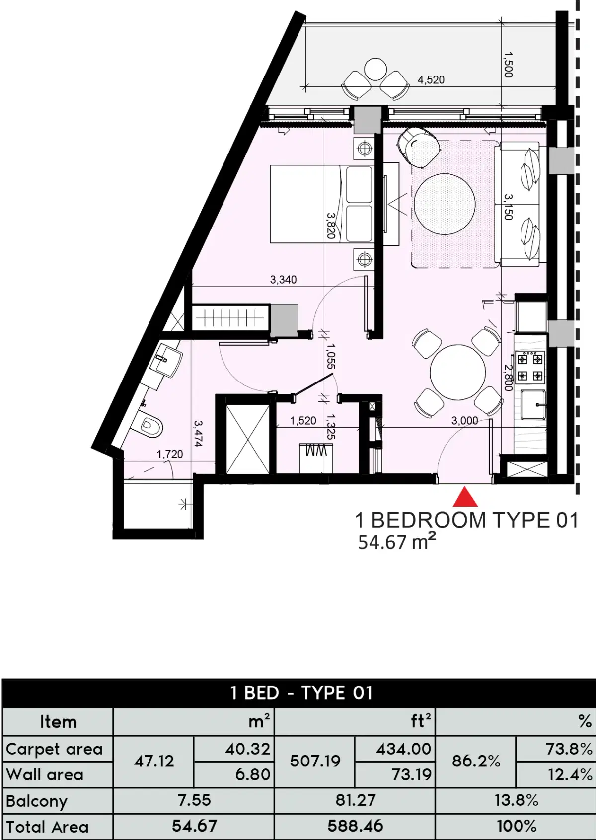 Azizi Arian at Jebel Ali Dubai 1 BR Appartment Floor Plan