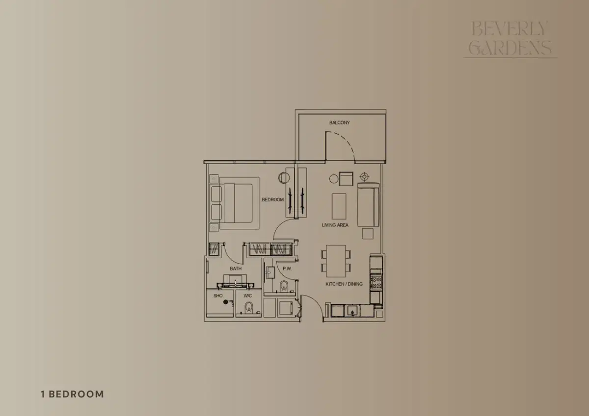 HMB Homes Beverly Gardens at Al Furjan Dubai 1 BR Floor Plan 1