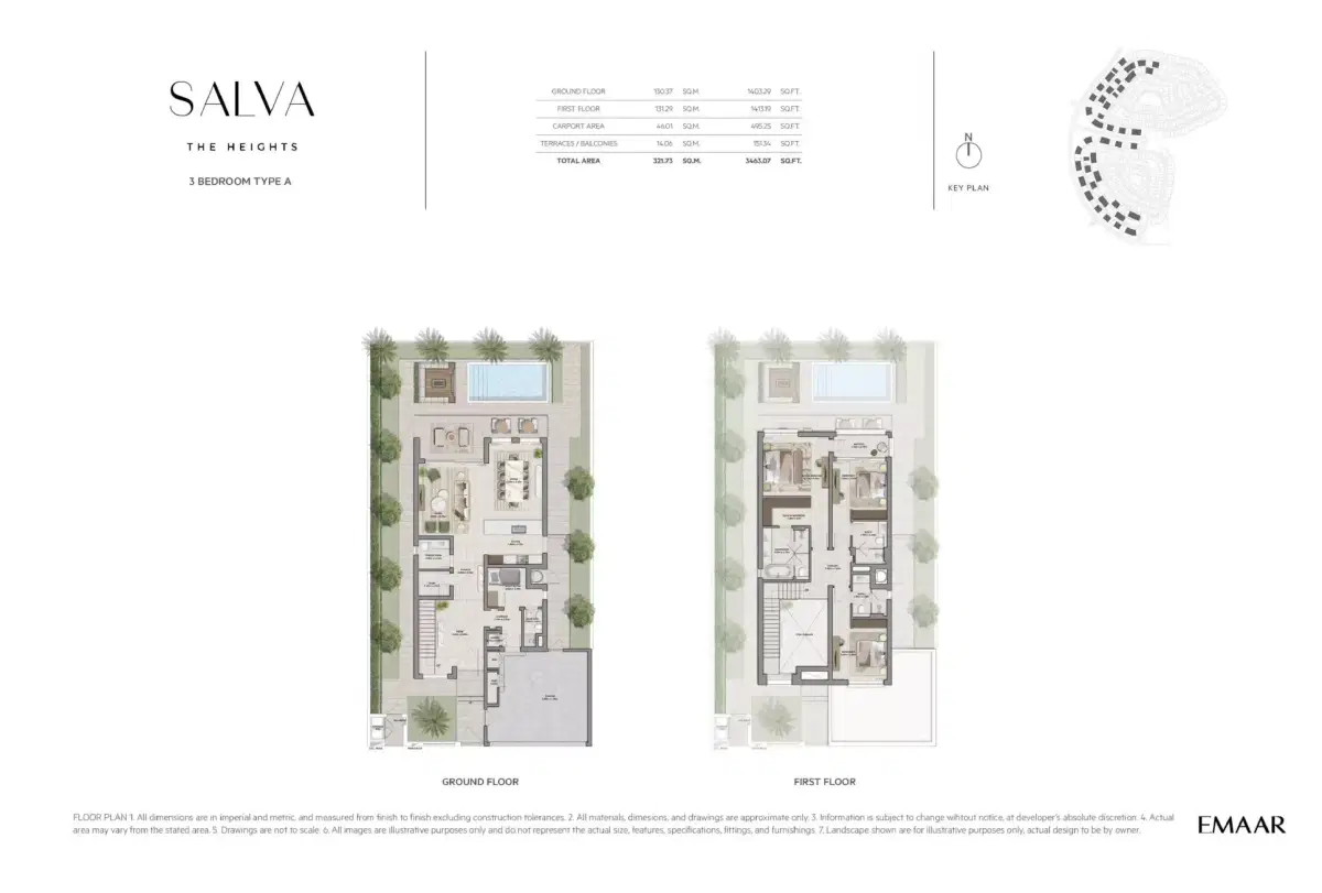 Emaar Salva Villas at The Heights Country Club & Wellness 3 BR Villa Floor Plan 3,463 Sq. Ft.