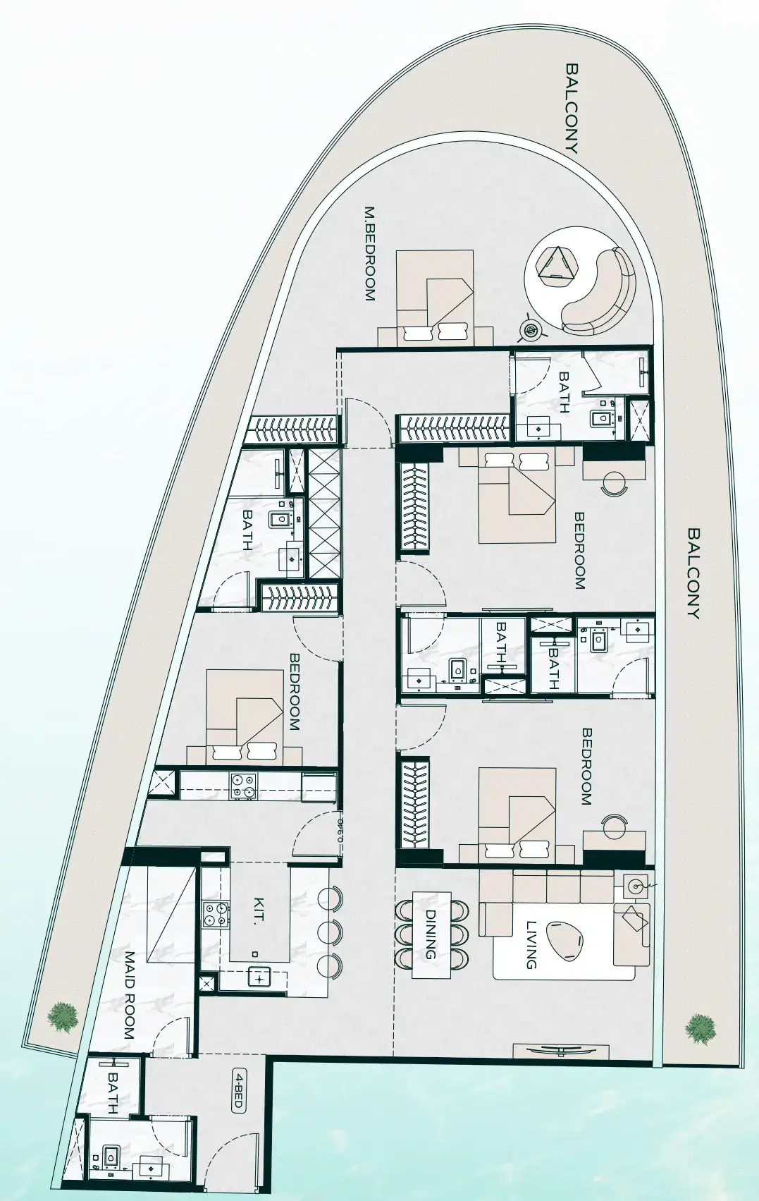 Binghatti Aquarise At Business Bay Dubai 4 BR Apartment Floor Plan
