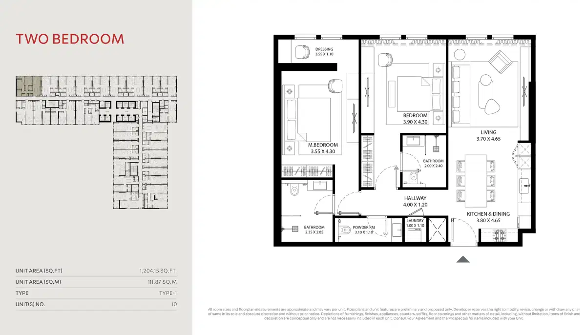 MAG 330 Studios & Apartments in Dubai 2 Bedroom Apartments Floor Plan