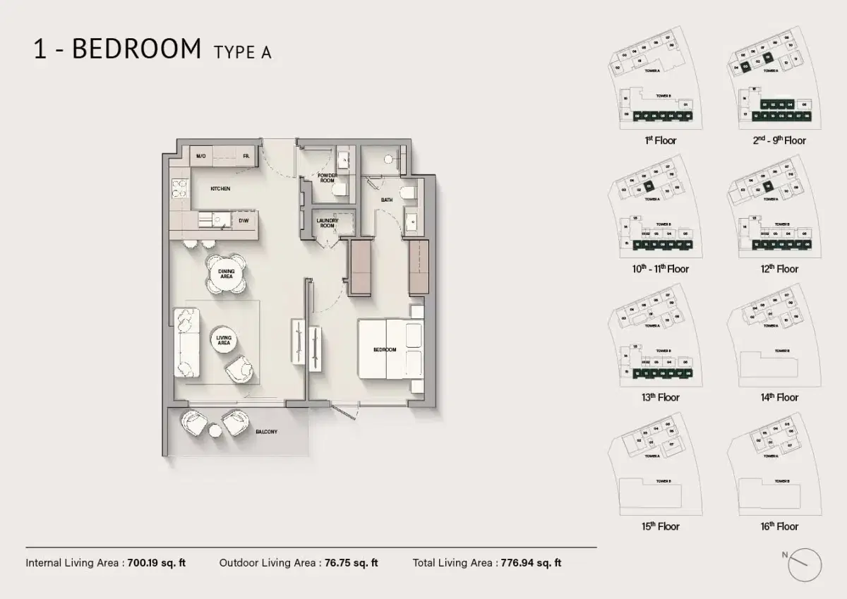 Ellington The Hillgate at Dubai Silicon Oasis Ellington The Hillgate 1 BR Apartment Floor Plan 776 Sq. Ft.