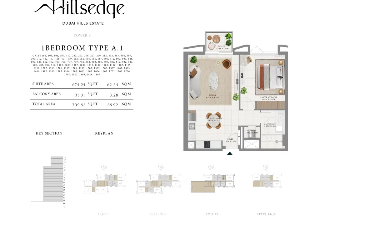 Emaar Hillsedge 2 at Dubai Hills Estate 1 Bedroom Apartment Floor Plan