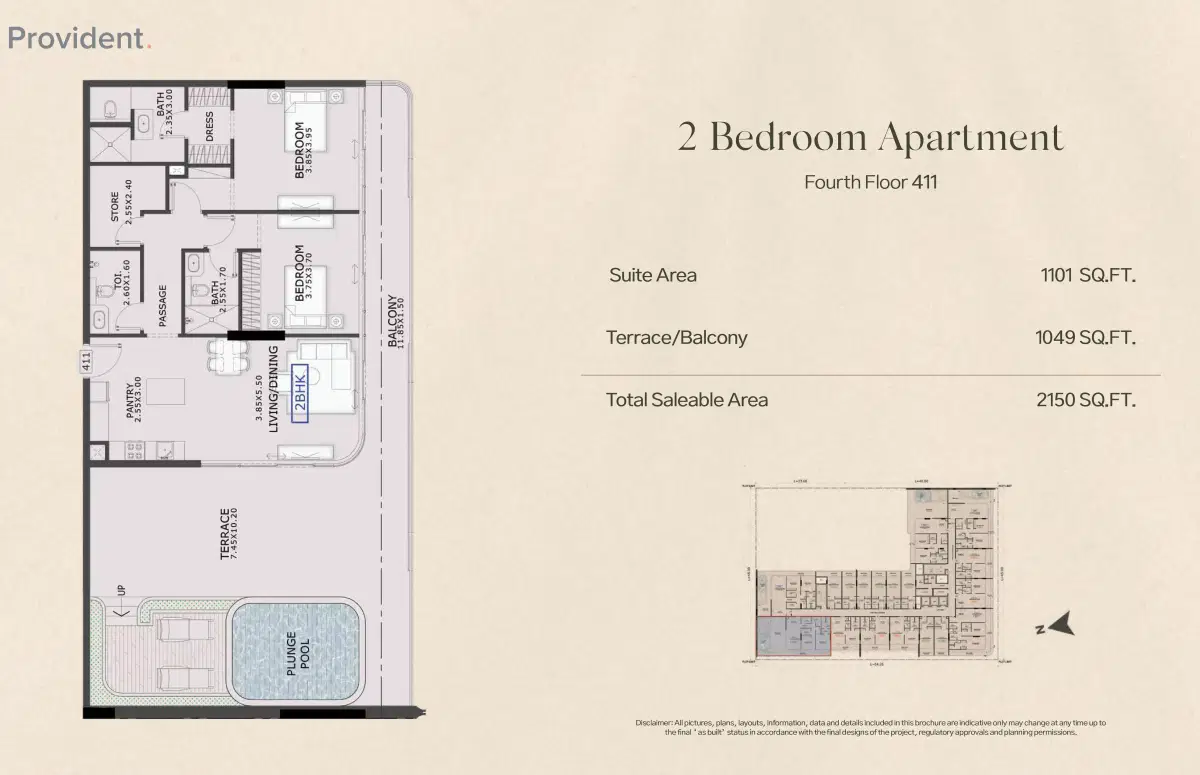 Tabeer 99 Park Place Studios & Apartments at JVC Dubai 2 BR Apartment Floor Plan