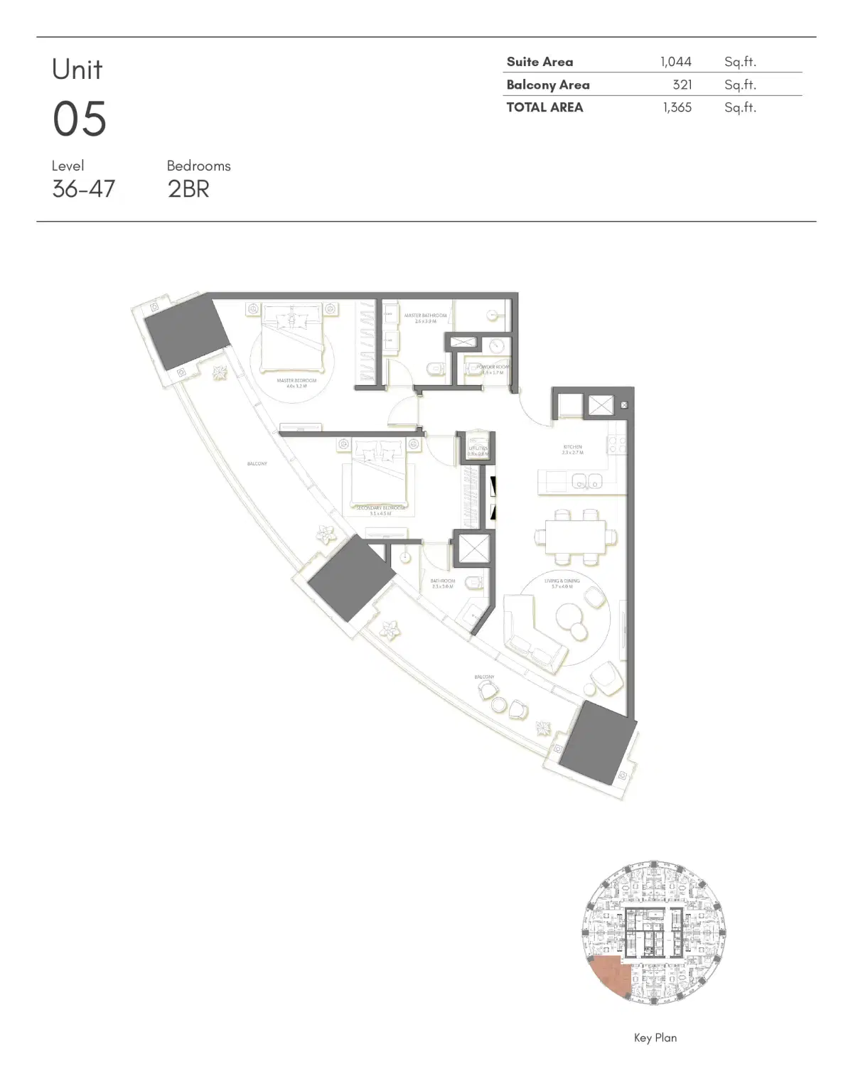 Nakheel Palm Beach Tower 3 2 Bedroom Apartment Floor Plan