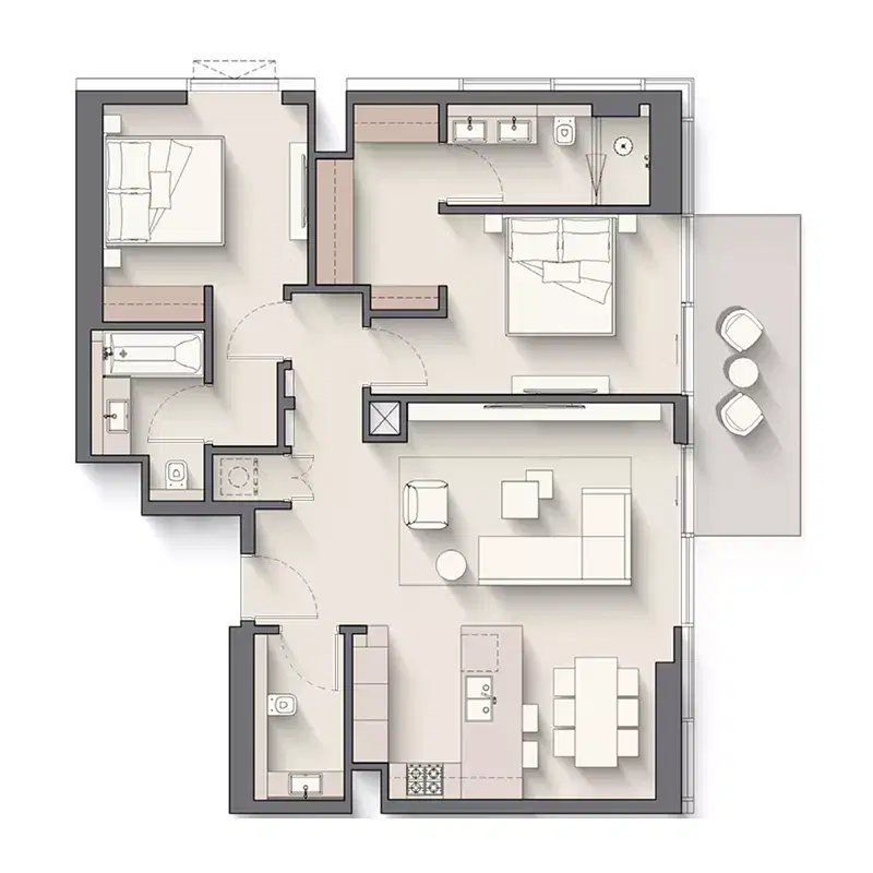 Ellington Riverton House Apartments at Meydan Horizon 2 BR Apartment Floor Plan