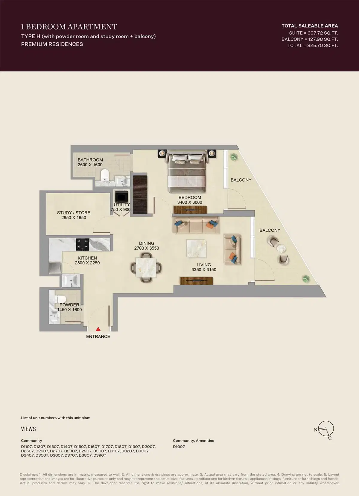 Sobha Skyvue Altier at Sobha Hartland 2 | Luxury Apartments 1 BR Apartment Floor Plan