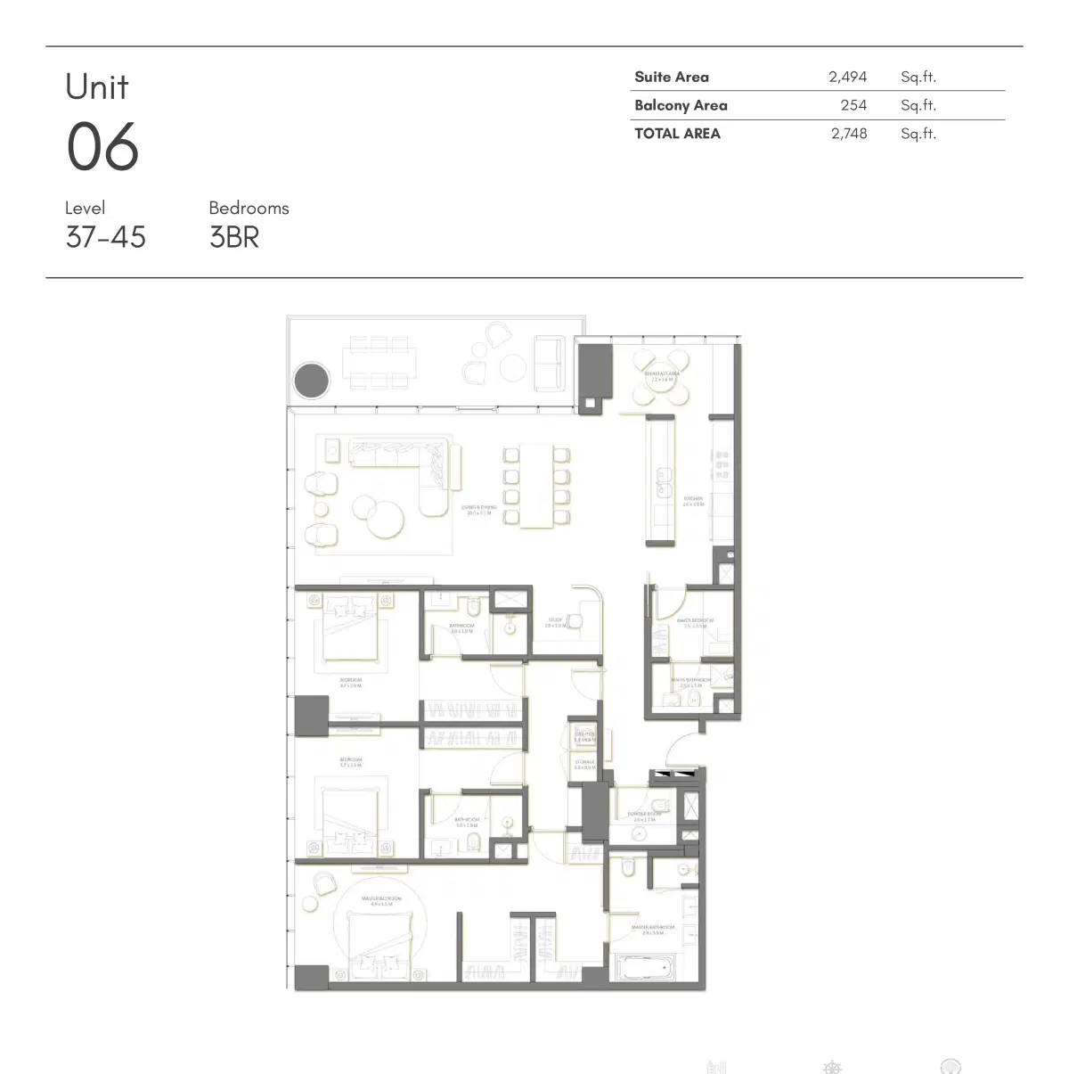 Nakheel Palm Beach Tower 2 at Palm Jumeirah Dubai 3 Bed Room Floor Plan