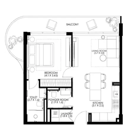 Hammock Park Apartments by Divine at Wasl Gate 1 BR Apartment Floor Plan