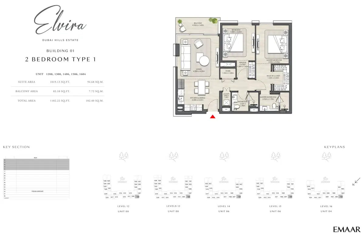 Emaar Elvira 2 Bedroom Apartments Floor Plan