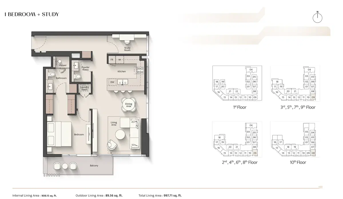 1 BR Floor Plan 997 Sq. Ft.