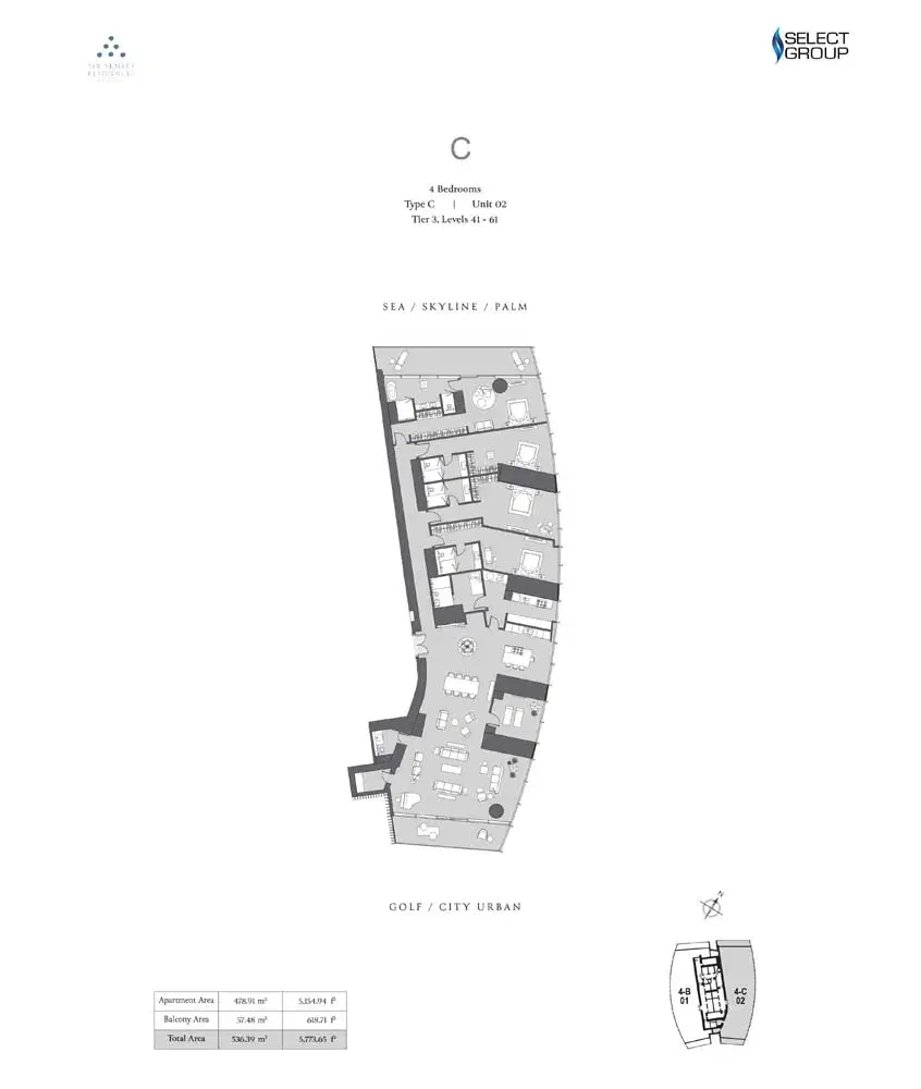 Select Group Six Senses Residence at Dubai Marina 4 BR Floor Plan 5,773 Sq. Ft.