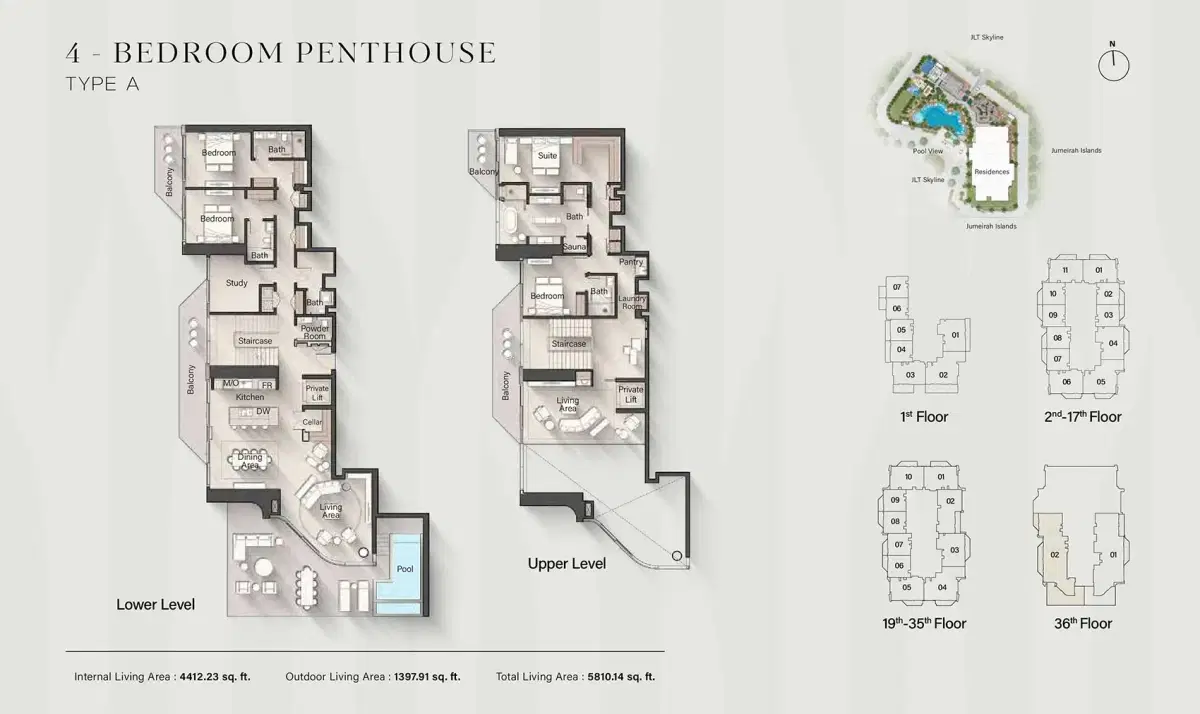 Ellington Eltiera Heights at Jumeirah Islands 4 BR Apartments Floor Plan