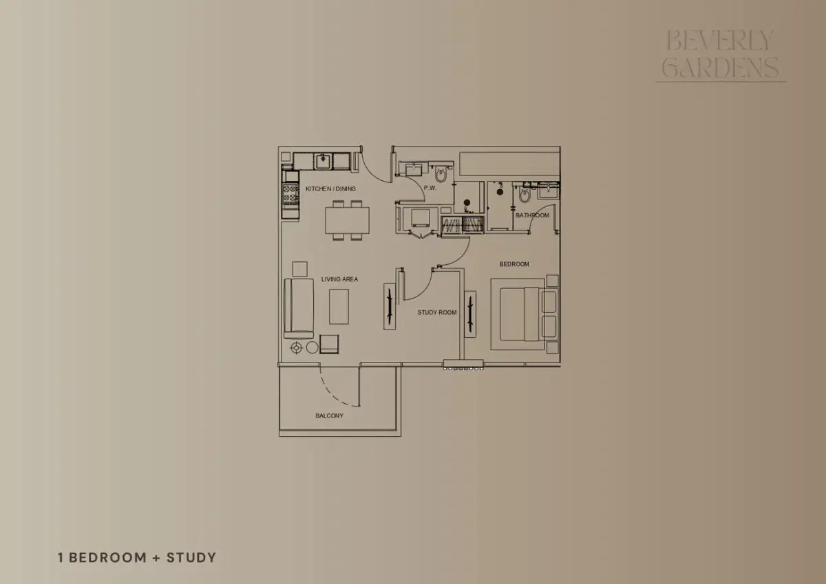 HMB Homes Beverly Gardens at Al Furjan Dubai 1 BR Floor Plan 2