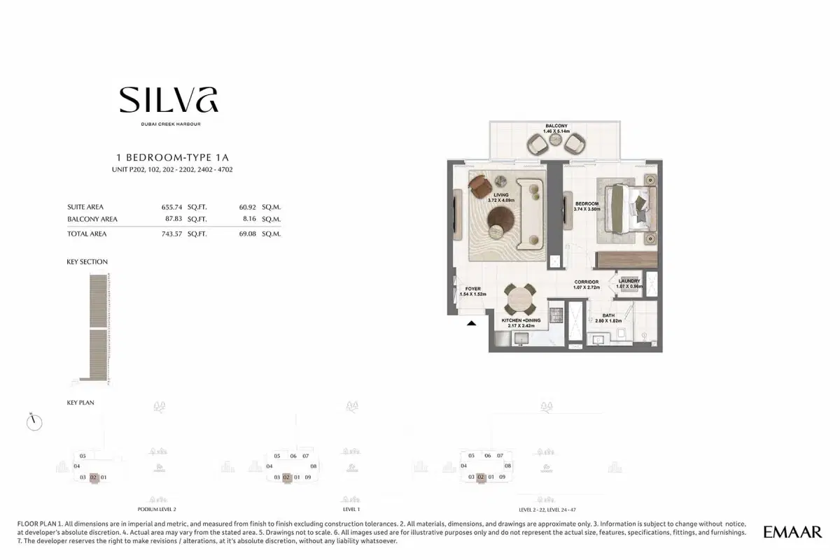 Emaar Silva at Dubai Creek Harbour 1 Bedroom Floor Plan