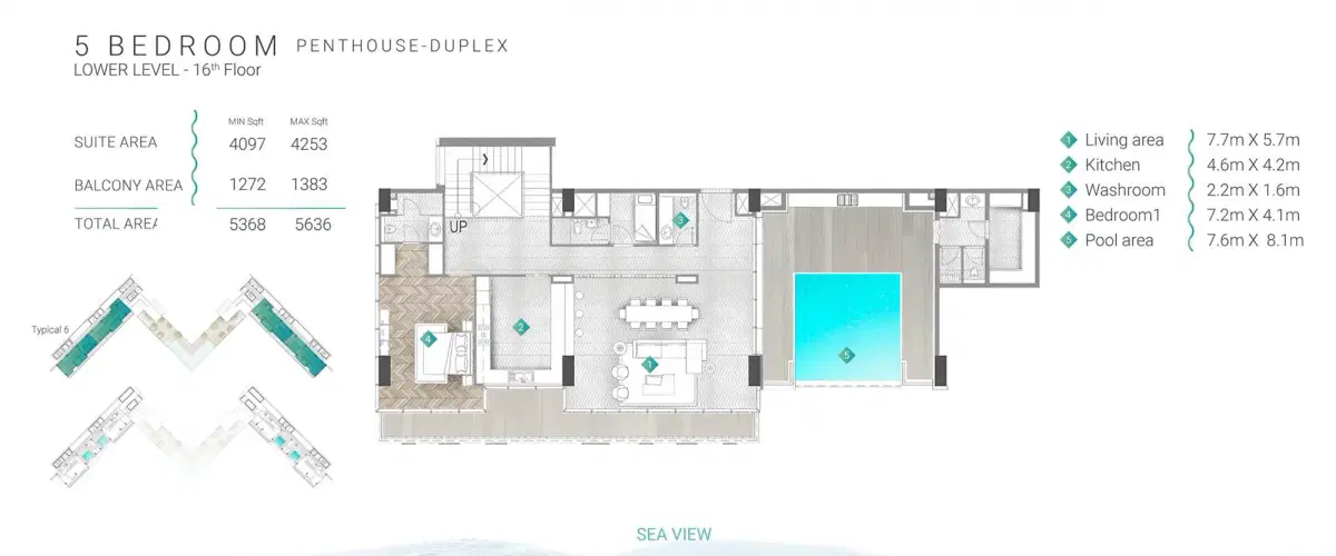 Durar Moonstone Al Marjan Island 5 BR Penthouses Floor Plan