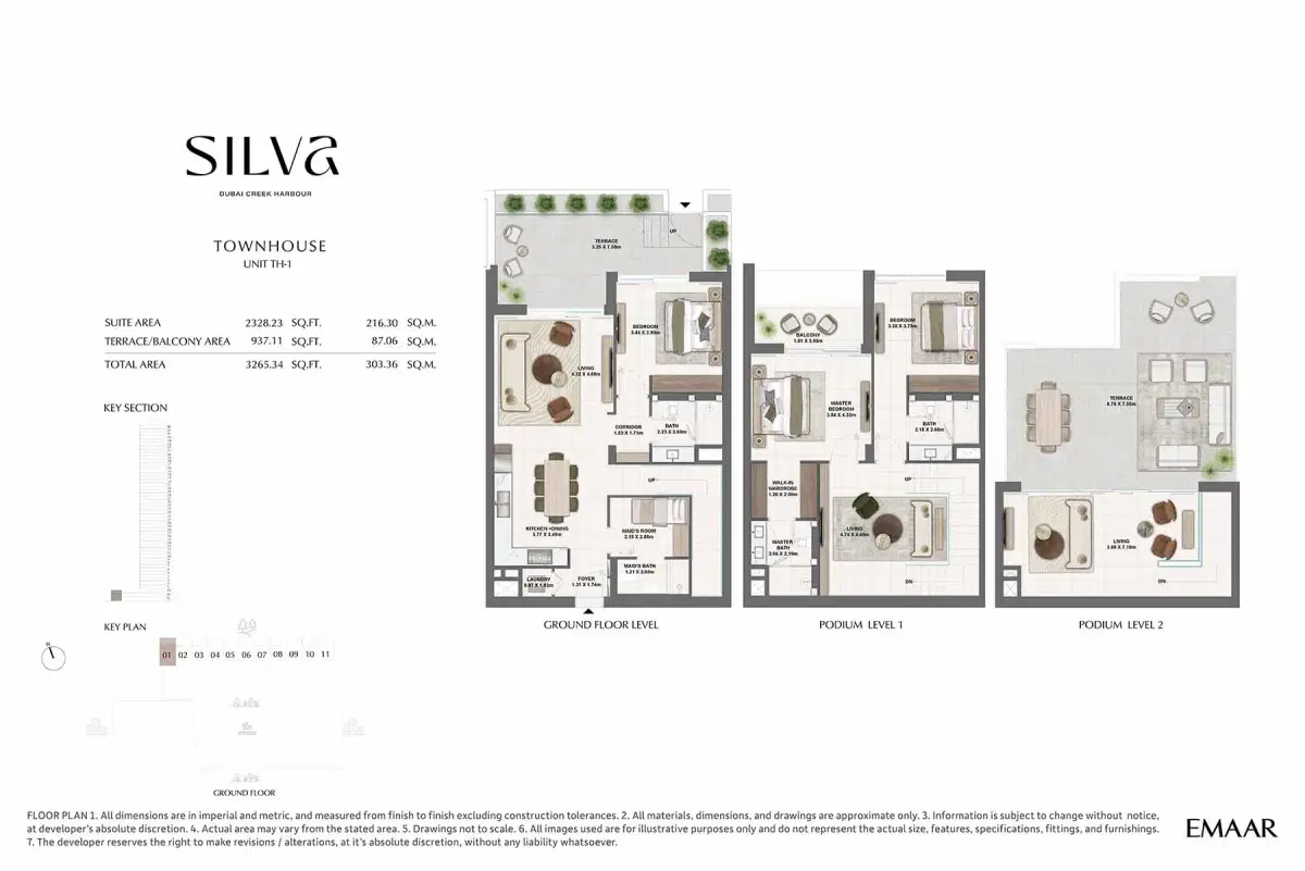 Emaar Silva at Dubai Creek Harbour 3 Bedroom -2 Floor Plan