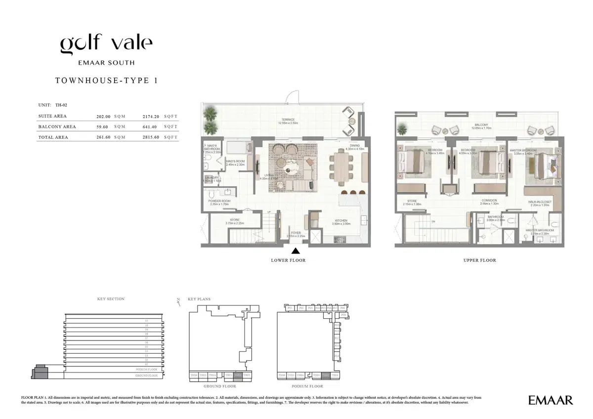 EMAAR Golf Vale Apartments & Townhouses at EMAAR South 3 BR Townhouses Floor Plan