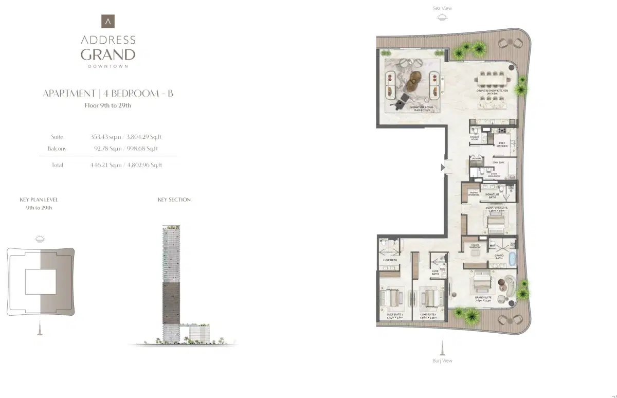 Nshama Address Grand Downtown Dubai 4 BR Apartment Floor Plan