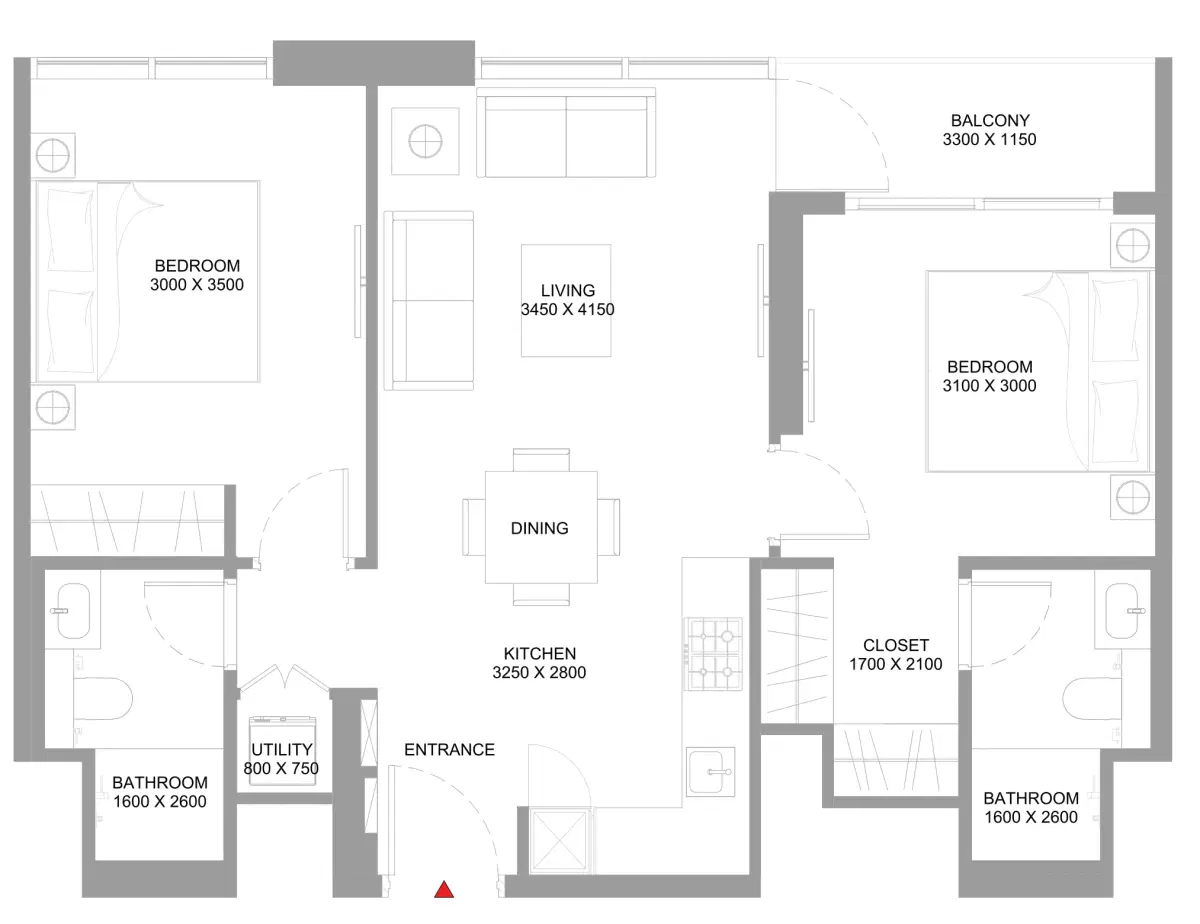 Sobha Starline Beach Residences At Siniya Island 2 Bedroom Apartments Floor Plan
