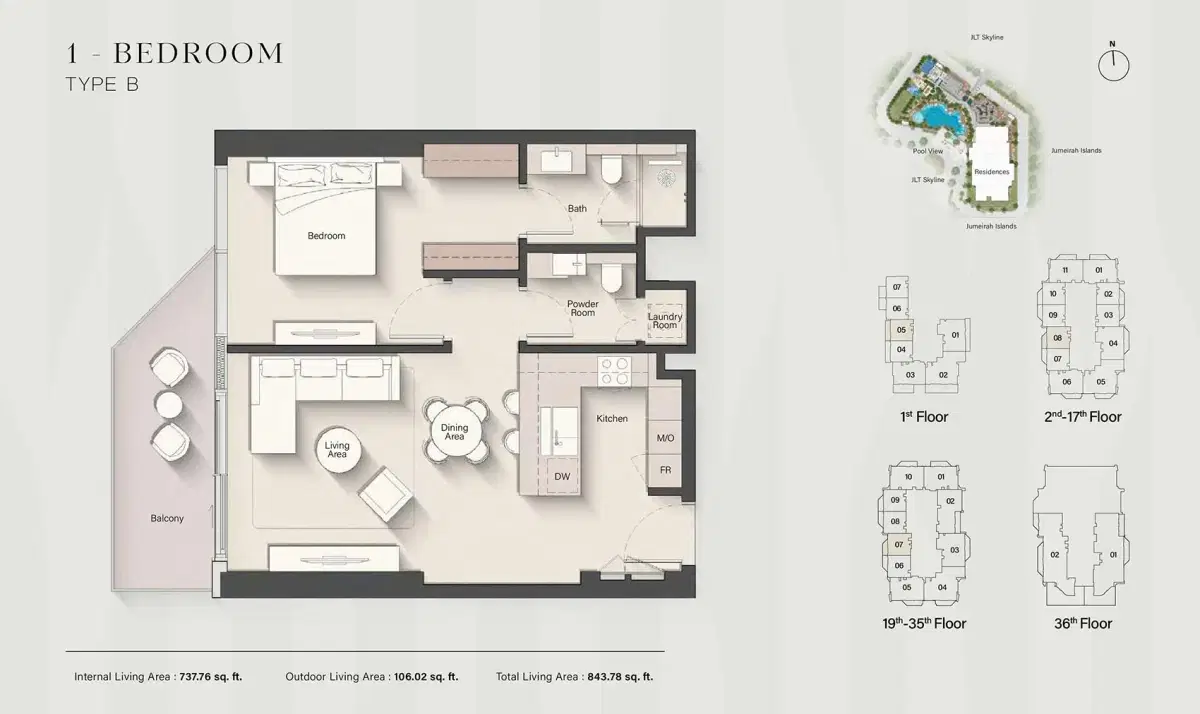 Ellington Eltiera Heights at Jumeirah Islands 1 BR Apartments Floor Plan