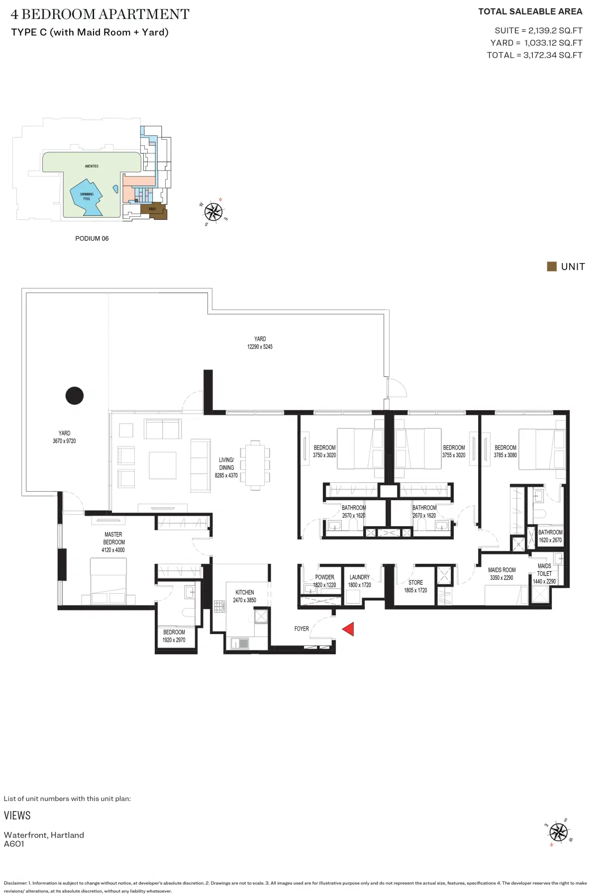 Sobha Crest Grande at Sobha Hartland, Dubai 1 Bedroom Apartments Floor Plan