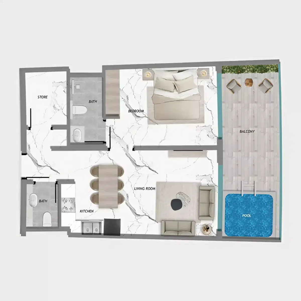 Samana Barari Heights at Majan, Dubailand | Luxury Property 1 BR Apartment Floor Plan
