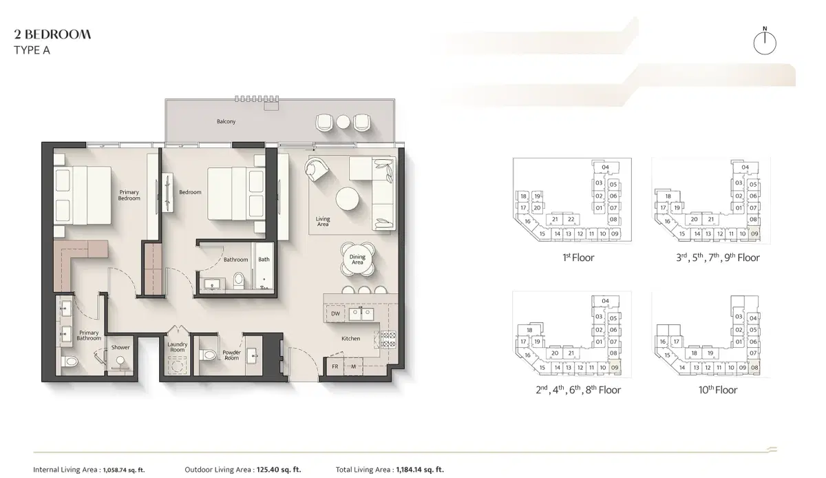 2 BR Floor Plan 1,184 Sq. Ft.