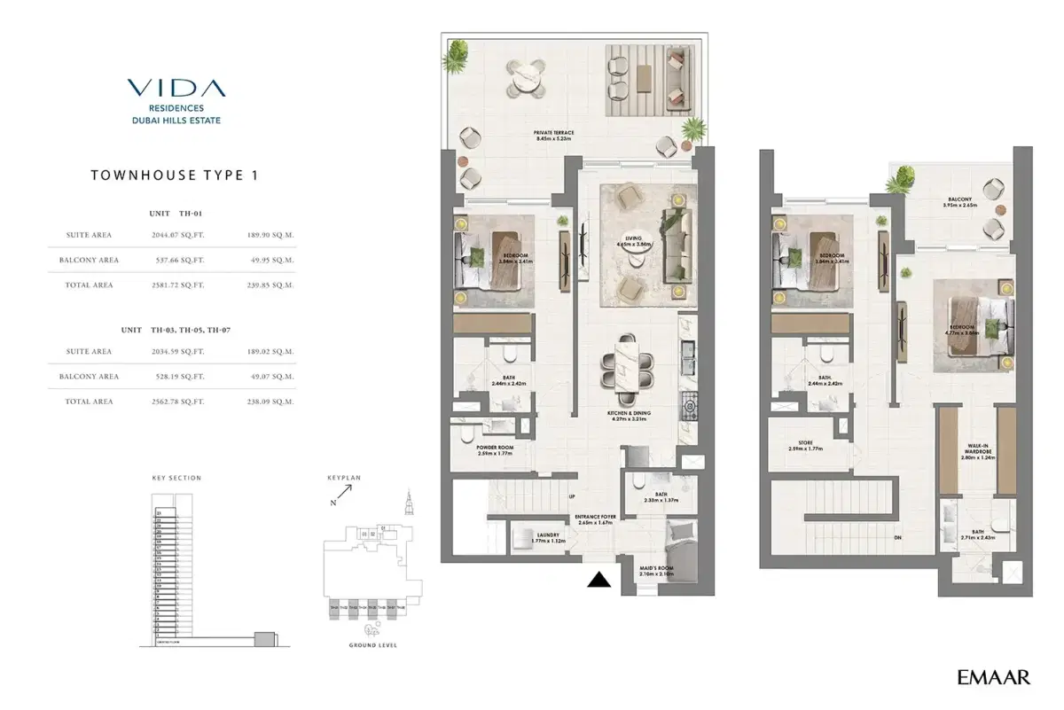 Emaar Vida Residences Dubai Hills Estate 3 BR Townhouses Floor Plan