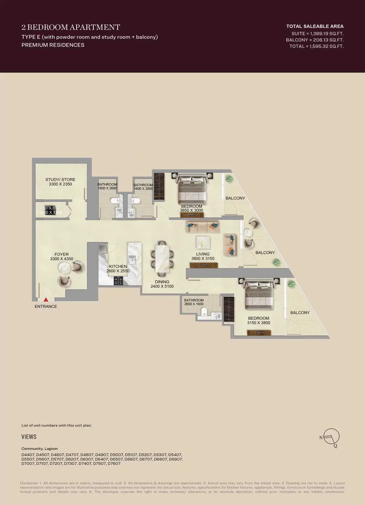 Sobha Skyvue Altier at Sobha Hartland 2 | Luxury Apartments 2 BR Apartment Floor Plan