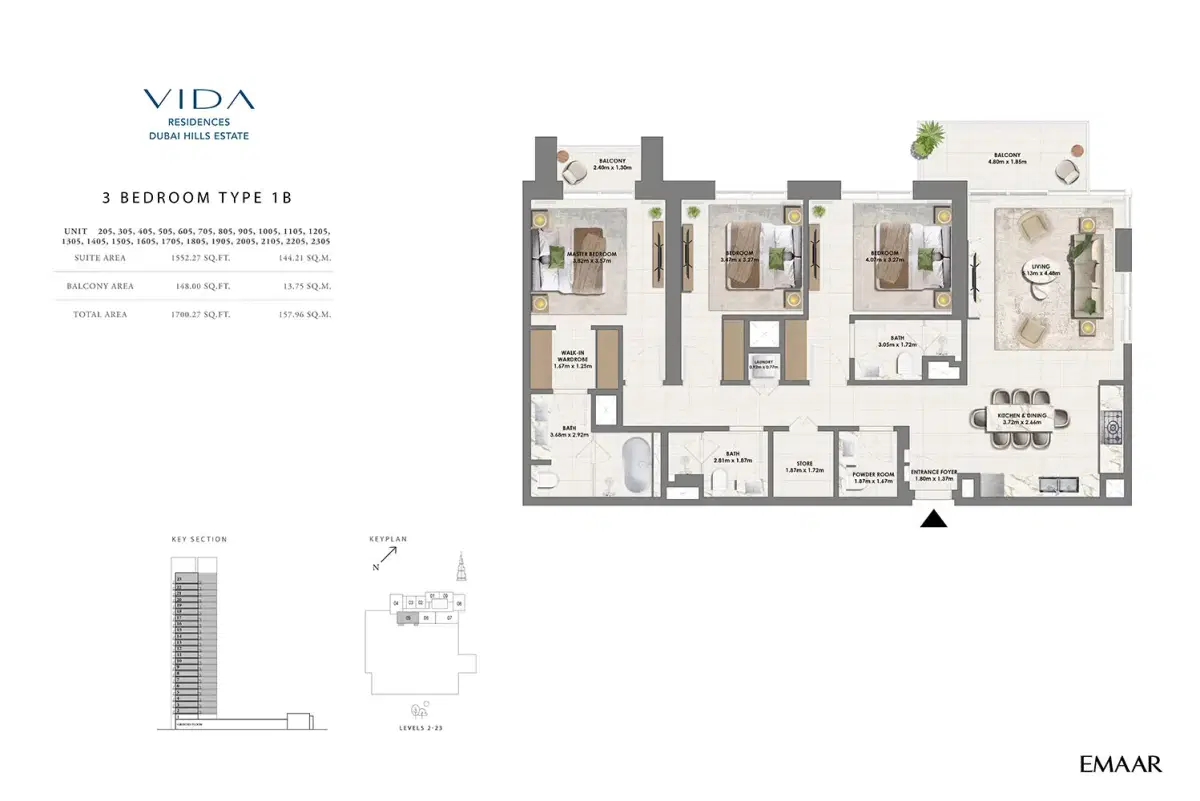 Emaar Vida Residences Dubai Hills Estate 3 BR Apartments Floor Plan