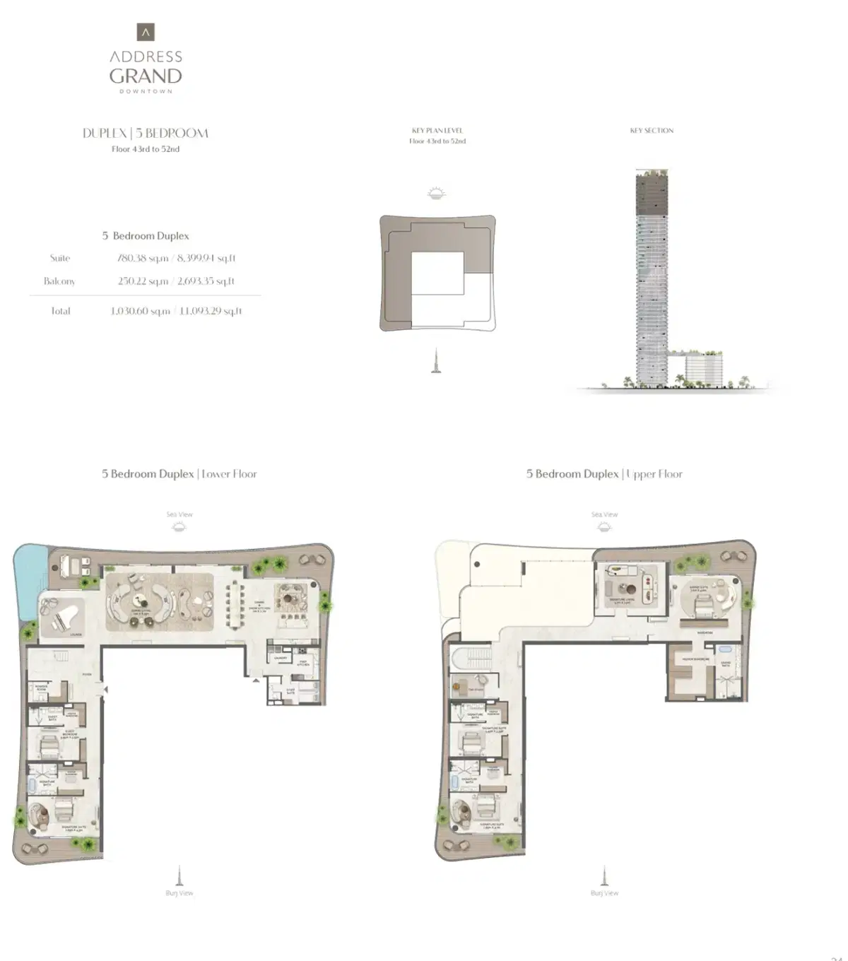 Nshama Address Grand Downtown Dubai 5 BR Duplexes Floor Plan